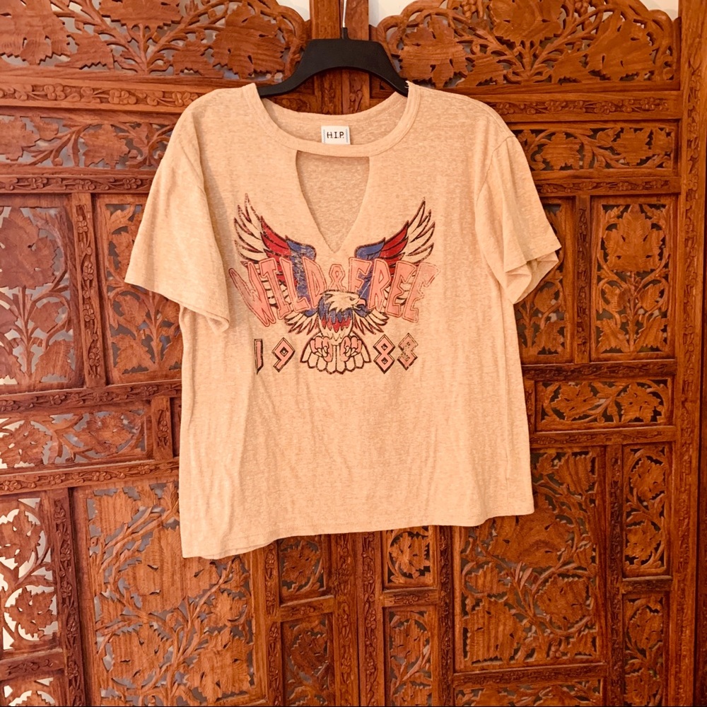 HIP Wild & Free 1983 yellow T, crop open Vneck